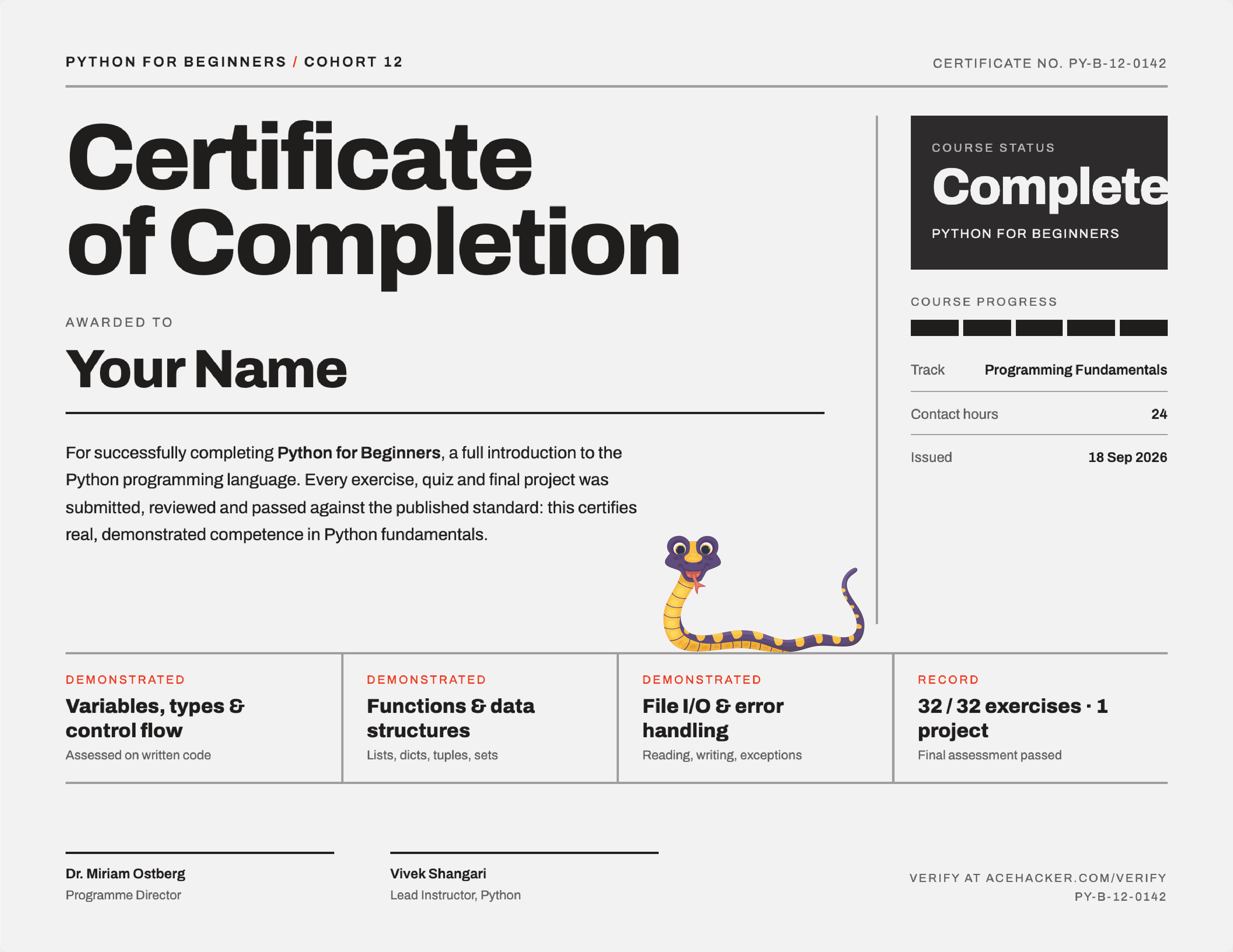 Certificate of Completion in Python