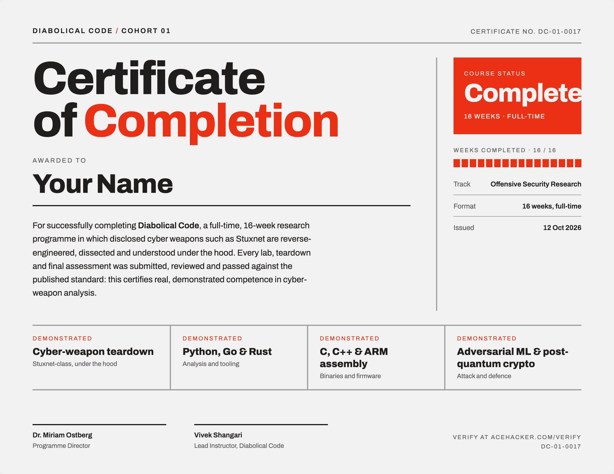 Certificate of Completion